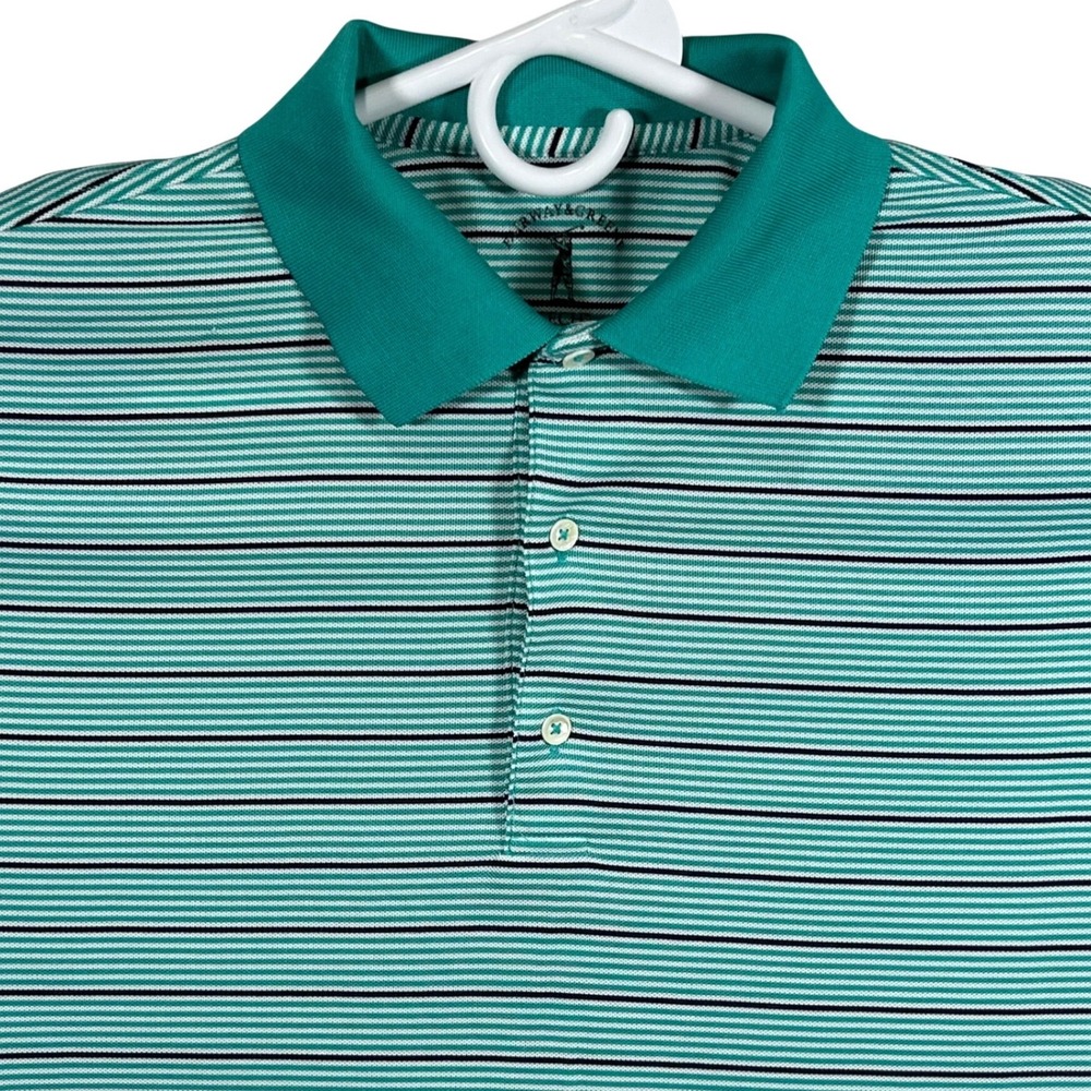 Fairway & Greene Tech Mens Large Teal Striped Wicking Golf Polo Shirt